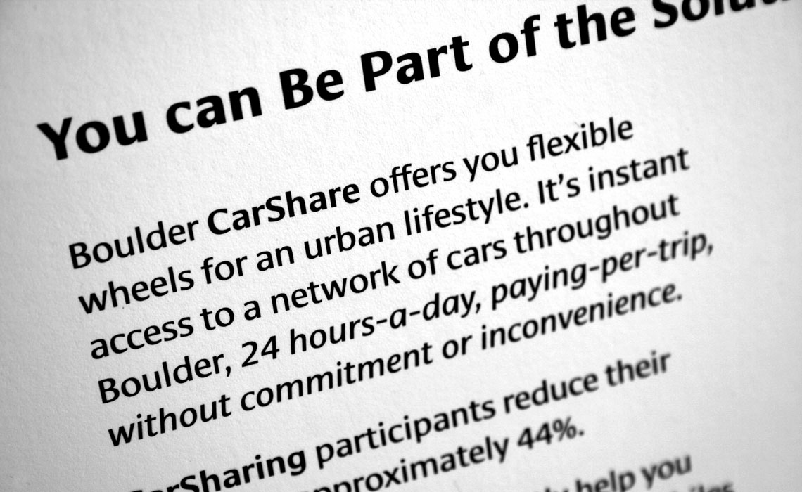 Boulder CarShare group promoting sustainable car use by sharing vehicles, chose Cora and Ronnia for their branding