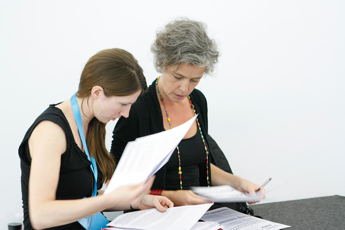 Louisa Fröhlich receiving feedback from Veronika Burian during ATypI Barcelona 2014.